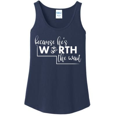 Because He Is Worth The Wait Marine Corps Girlfriend Army Wife Ladies Essential Tank