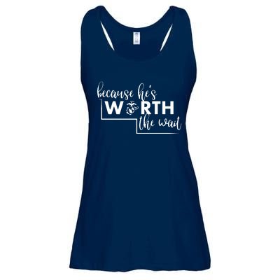 Because He Is Worth The Wait Marine Corps Girlfriend Army Wife Ladies Essential Flowy Tank