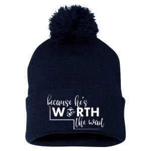 Because He Is Worth The Wait Marine Corps Girlfriend Army Wife Pom Pom 12in Knit Beanie