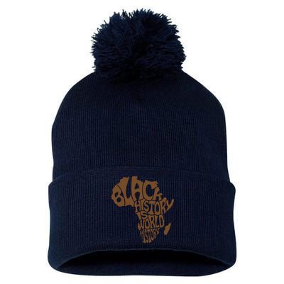 Black History Is World History , Afrocentric Pom Pom 12in Knit Beanie