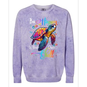 Be Happy In Your Own Shell Autism Awareness Rainbow Turtle Colorblast Crewneck Sweatshirt