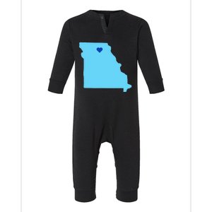 Blue Heart In State Of Missouri Outline Infant Fleece One Piece