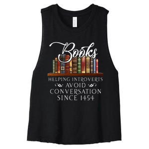 Books helping introverts avoid conversation Women's Racerback Cropped Tank