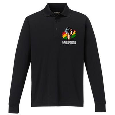 Black History Is American History Power Fist Hand Freedom Gift Performance Long Sleeve Polo