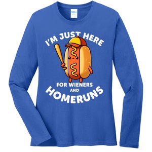 Baseball Humor IM Just Here For Wieners And Homeruns Gift Ladies Long Sleeve Shirt