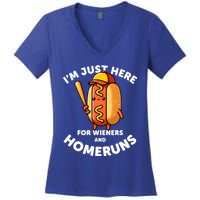 Baseball Humor IM Just Here For Wieners And Homeruns Gift Women's V-Neck T-Shirt