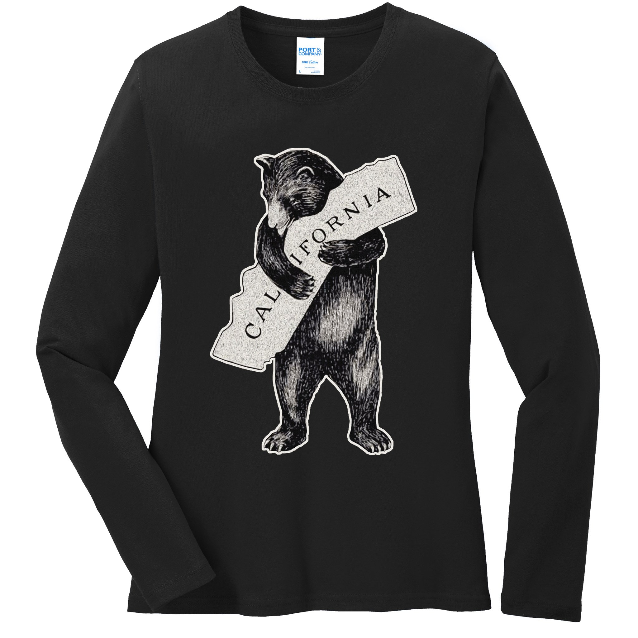Bear Hug I Love California Art Retro Vintage Cali Bear Ladies Long Sleeve Shirt