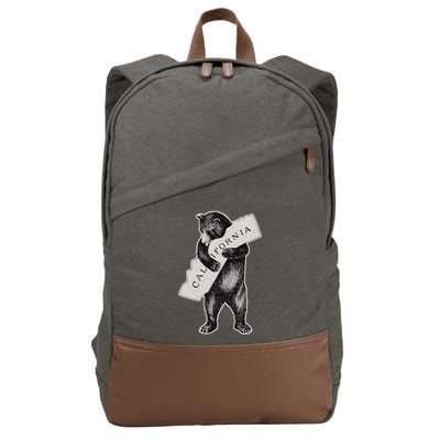Bear Hug I Love California Art Retro Vintage Cali Bear Cotton Canvas Backpack