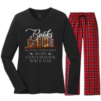 Books Helping Introverts Avoid Conversation Women's Long Sleeve Flannel Pajama Set 