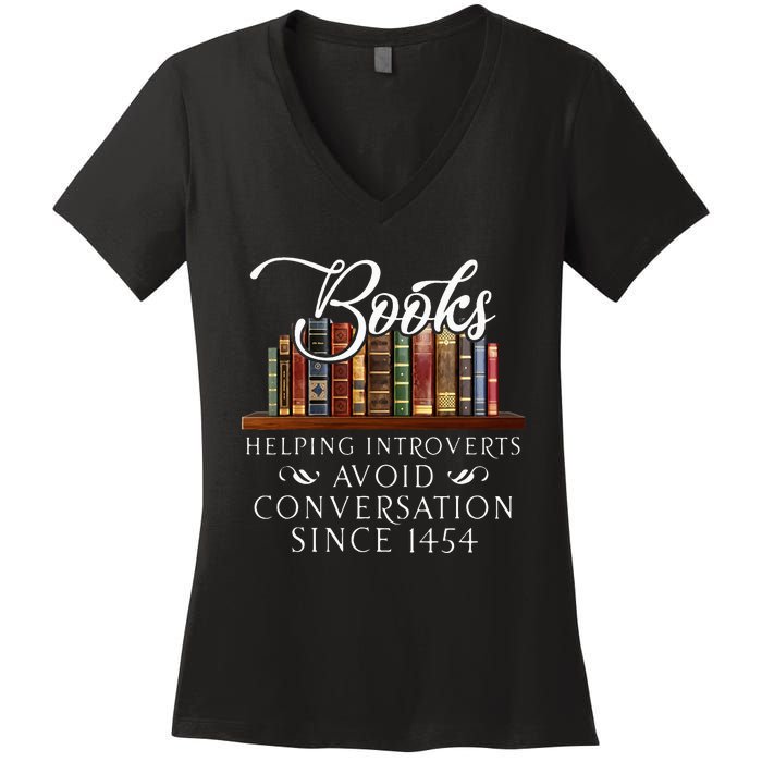 Books Helping Introverts Avoid Conversation Women's V-Neck T-Shirt