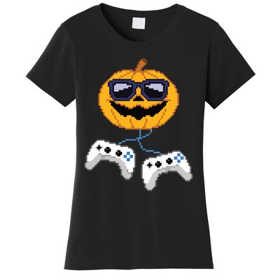 Boy Halloween Jack O Lantern Pixelated Gaming Gamer Women's T-Shirt