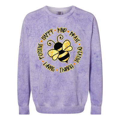 Bee Happy Kind Brave Humble Smart Positive Bumblebee Colorblast Crewneck Sweatshirt