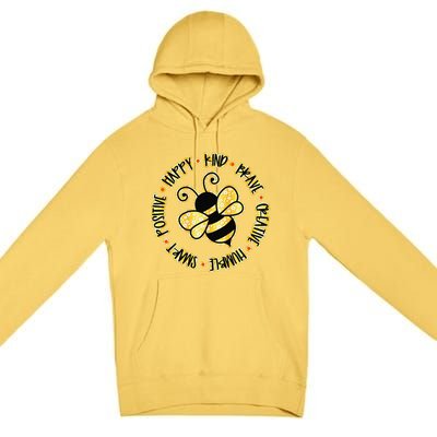 Bee Happy Kind Brave Humble Smart Positive Bumblebee Premium Pullover Hoodie