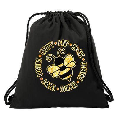 Bee Happy Kind Brave Humble Smart Positive Bumblebee Drawstring Bag