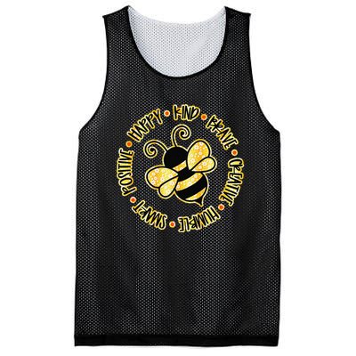 Bee Happy Kind Brave Humble Smart Positive Bumblebee Mesh Reversible Basketball Jersey Tank