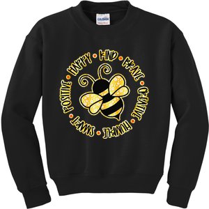 Bee Happy Kind Brave Humble Smart Positive Bumblebee Kids Sweatshirt