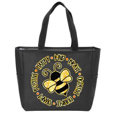 Bee Happy Kind Brave Humble Smart Positive Bumblebee Zip Tote Bag