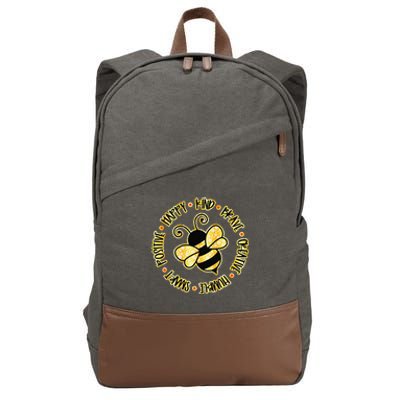 Bee Happy Kind Brave Humble Smart Positive Bumblebee Cotton Canvas Backpack