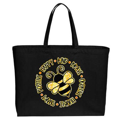 Bee Happy Kind Brave Humble Smart Positive Bumblebee Cotton Canvas Jumbo Tote