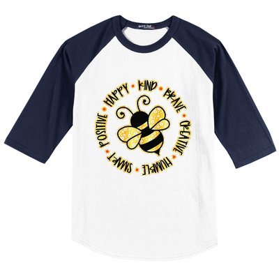 Bee Happy Kind Brave Humble Smart Positive Bumblebee Baseball Sleeve Shirt