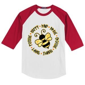 Bee Happy Kind Brave Humble Smart Positive Bumblebee Kids Colorblock Raglan Jersey