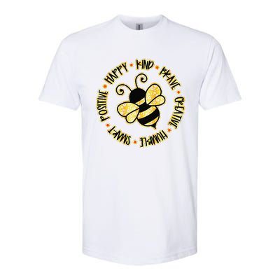 Bee Happy Kind Brave Humble Smart Positive Bumblebee Softstyle CVC T-Shirt