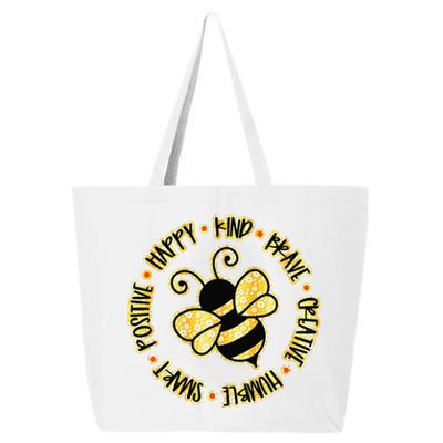 Bee Happy Kind Brave Humble Smart Positive Bumblebee 25L Jumbo Tote