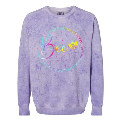 Bee Happy Kind Brave Humble Smart Positive Bumblebee Colorblast Crewneck Sweatshirt