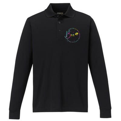 Bee Happy Kind Brave Humble Smart Positive Bumblebee Performance Long Sleeve Polo