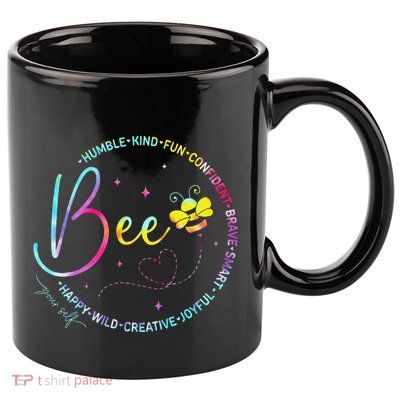 Bee Happy Kind Brave Humble Smart Positive Bumblebee 11oz C Handle Ceramic Mug