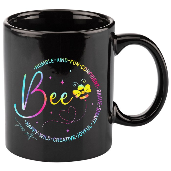 Bee Happy Kind Brave Humble Smart Positive Bumblebee 11oz C Handle Ceramic Mug