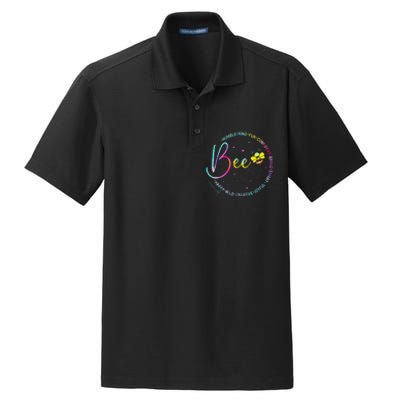 Bee Happy Kind Brave Humble Smart Positive Bumblebee Dry Zone Grid Polo