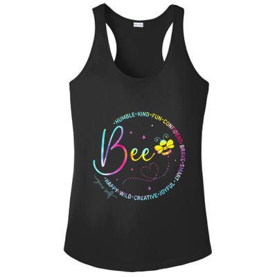 Bee Happy Kind Brave Humble Smart Positive Bumblebee Ladies PosiCharge Competitor Racerback Tank