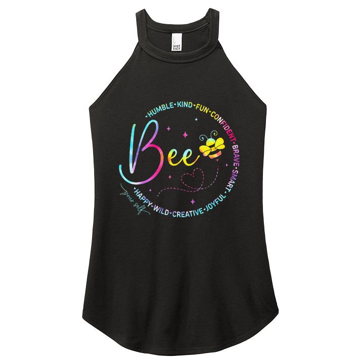 Bee Happy Kind Brave Humble Smart Positive Bumblebee Women's Perfect Tri Rocker Tank