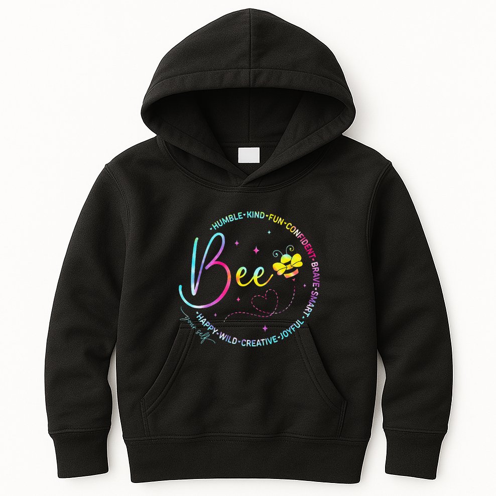 Bee Happy Kind Brave Humble Smart Positive Bumblebee Kids Hoodie