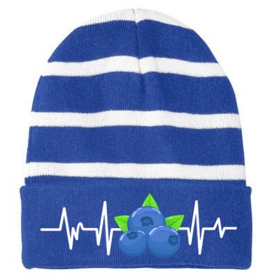 Blueberry Heartbeat Kawaii Funny Blueberry Lover Gift Striped Beanie with Solid Band