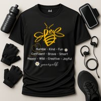 Bee Happy Kind Brave Humble Smart Positive Bumblebee Cooling Performance Crew T-Shirt