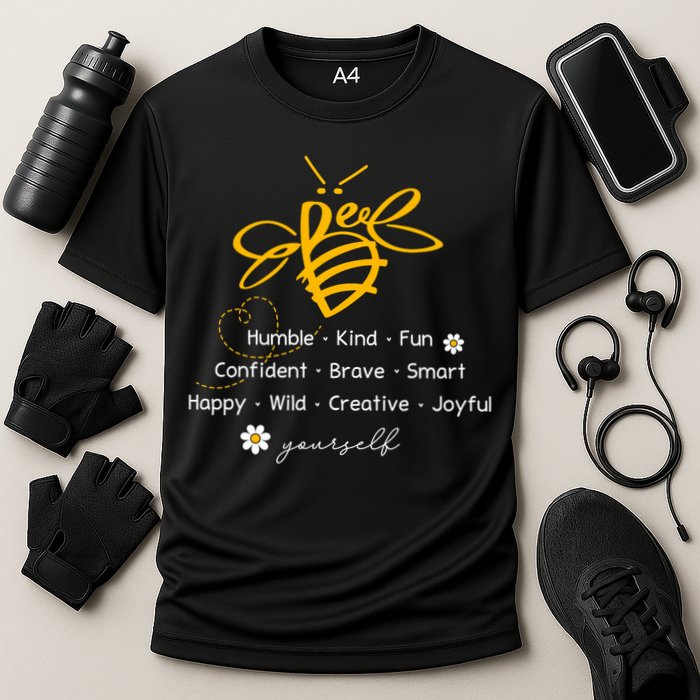 Bee Happy Kind Brave Humble Smart Positive Bumblebee Cooling Performance Crew T-Shirt
