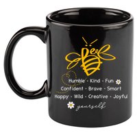 Bee Happy Kind Brave Humble Smart Positive Bumblebee 11oz C Handle Ceramic Mug