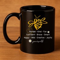 Bee Happy Kind Brave Humble Smart Positive Bumblebee 11oz C Handle Ceramic Mug