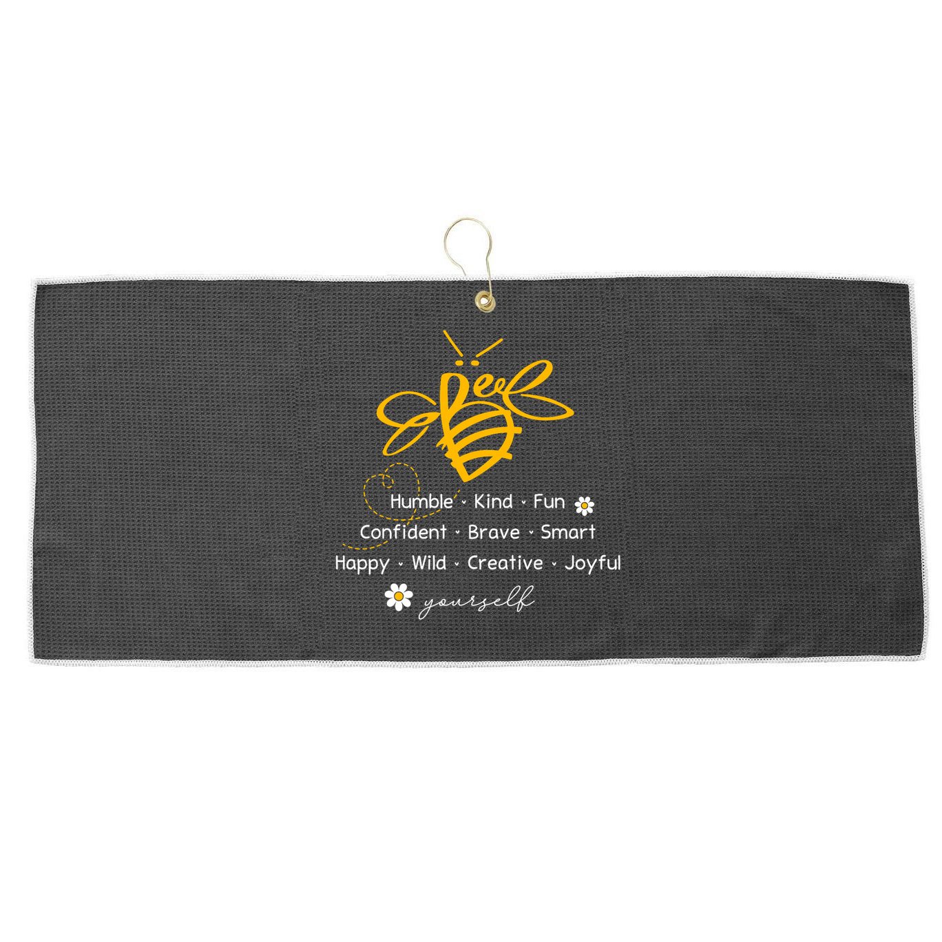 Bee Happy Kind Brave Humble Smart Positive Bumblebee Large Microfiber Waffle Golf Towel