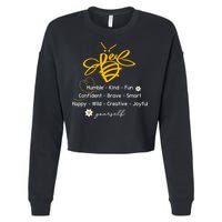 Bee Happy Kind Brave Humble Smart Positive Bumblebee Cropped Pullover Crew