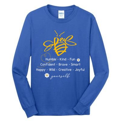 Bee Happy Kind Brave Humble Smart Positive Bumblebee Tall Long Sleeve T-Shirt
