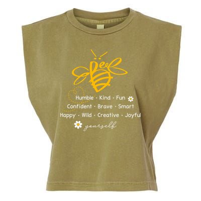 Bee Happy Kind Brave Humble Smart Positive Bumblebee Garment-Dyed Women's Muscle Tee