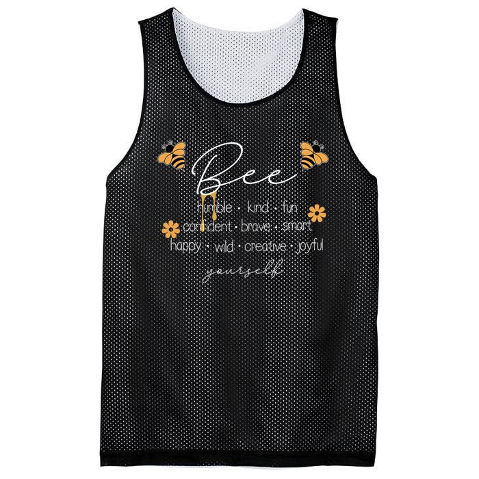 Bee Happy Kind Brave Humble Smart Positive Bumblebee Mesh Reversible Basketball Jersey Tank