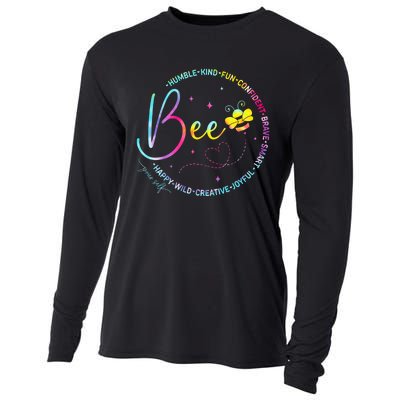 Bee Happy Kind Brave Humble Smart Positive Bumblebee Women Cooling Performance Long Sleeve Crew