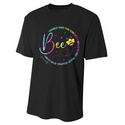 Bee Happy Kind Brave Humble Smart Positive Bumblebee Women Performance Sprint T-Shirt