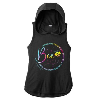 Bee Happy Kind Brave Humble Smart Positive Bumblebee Ladies PosiCharge Tri-Blend Wicking Draft Hoodie Tank