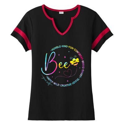 Bee Happy Kind Brave Humble Smart Positive Bumblebee Ladies Halftime Notch Neck Tee