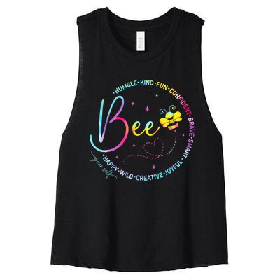 Bee Happy Kind Brave Humble Smart Positive Bumblebee Women's Racerback Cropped Tank